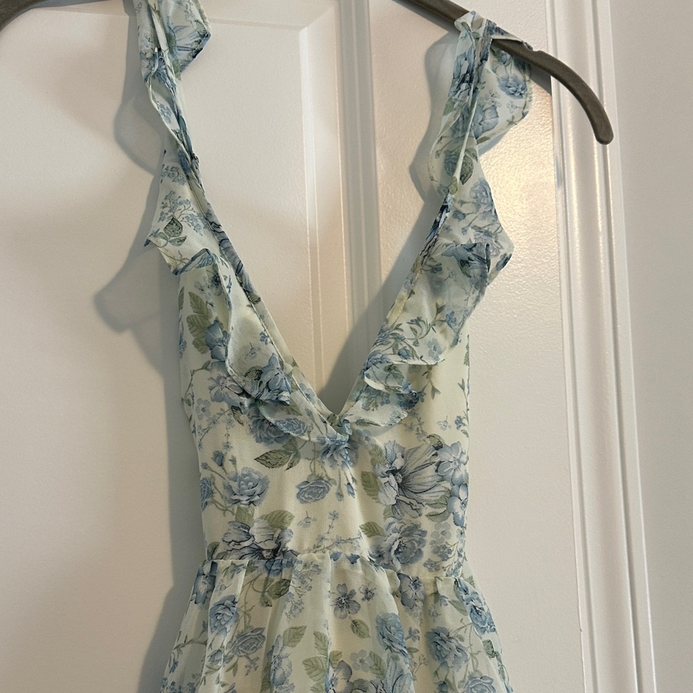 Altar'd State Pale Blue Floral Tiered Ruffle Midi Dress - Picture 4 of 6